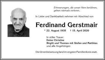 Traueranzeige von Ferdinand Gerstmair von Allgäuer Zeitung, Kaufbeuren/Buchloe