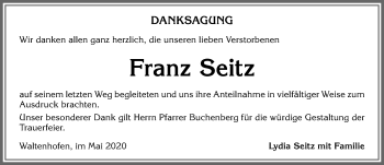 Traueranzeige von Franz Seitz von Allgäuer Zeitung,Kempten