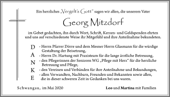 Traueranzeige von Georg Mitzdorf von Allgäuer Zeitung, Füssen