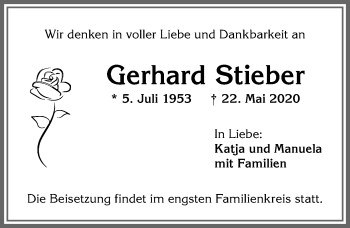 Traueranzeige von Gerhard Stieber von Allgäuer Anzeigeblatt