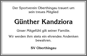 Traueranzeige von Günther Kandziora von Allgäuer Zeitung, Marktoberdorf