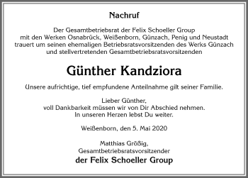 Traueranzeige von Günther Kandziora von Allgäuer Zeitung, Marktoberdorf