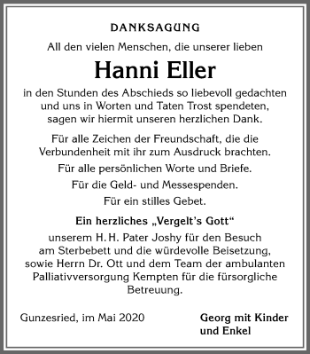 Traueranzeige von Hanni Eller von Allgäuer Anzeigeblatt