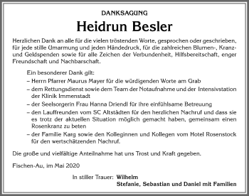Traueranzeige von Heidrun Besler von Allgäuer Anzeigeblatt
