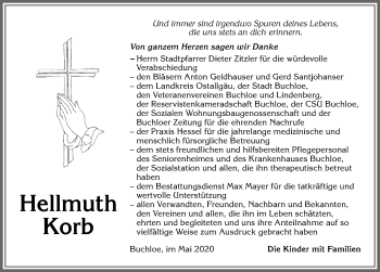 Traueranzeige von Hellmuth Korb von Allgäuer Zeitung, Kaufbeuren/Buchloe