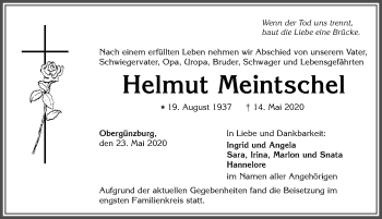 Traueranzeige von Helmut Meintschel von Allgäuer Zeitung, Marktoberdorf