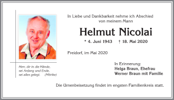 Traueranzeige von Helmut Nicolai von Allgäuer Anzeigeblatt