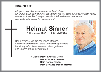 Traueranzeige von Helmut Sinner von Memminger Zeitung