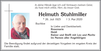 Traueranzeige von Helmuth Stuhlmiller von Allgäuer Zeitung, Kaufbeuren/Buchloe