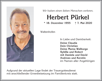 Traueranzeige von Herbert Pürkel von Allgäuer Zeitung,Kempten