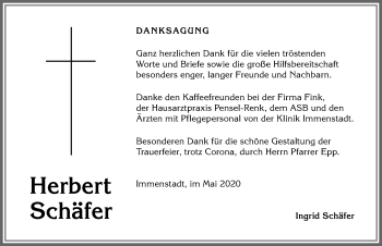 Traueranzeige von Herbert Schäfer von Allgäuer Anzeigeblatt