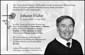 Traueranzeige von Johann Hahn von Allgäuer Zeitung, Kaufbeuren/Buchloe