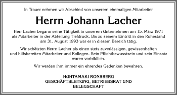Traueranzeige von Johann Lacher von Allgäuer Zeitung, Marktoberdorf