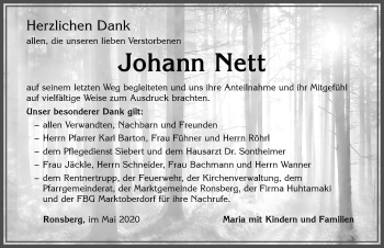 Traueranzeige von Johann Nett von Allgäuer Zeitung, Marktoberdorf