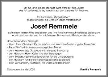 Traueranzeige von Josef Remmele von Memminger Zeitung