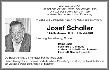 Traueranzeige von Josef Scholler von Memminger Zeitung