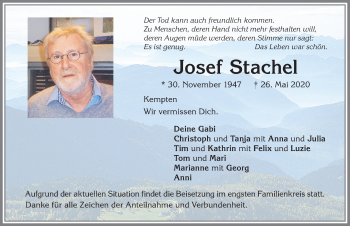Traueranzeige von Josef Stachel von Allgäuer Zeitung,Kempten
