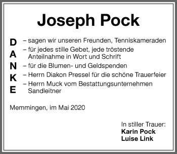 Traueranzeige von Joseph Pock von Memminger Zeitung