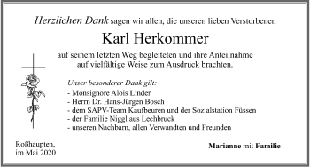 Traueranzeige von Karl Herkommer von Allgäuer Zeitung, Füssen