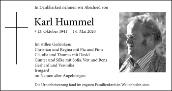 Traueranzeige von Karl Hummel von Allgäuer Zeitung,Kempten