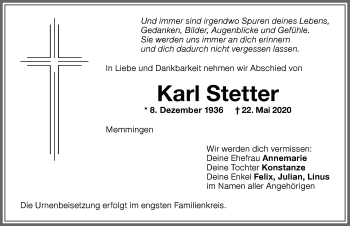 Traueranzeige von Karl Stetter von Memminger Zeitung
