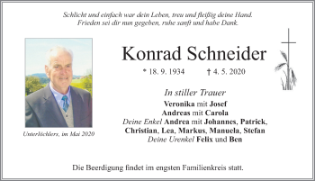 Traueranzeige von Konrad Schneider von Allgäuer Zeitung, Marktoberdorf