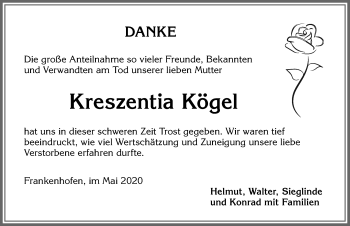 Traueranzeige von Kreszentia Kögel von Allgäuer Zeitung, Kaufbeuren/Buchloe