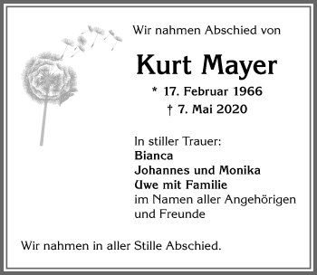 Traueranzeige von Kurt Mayer von Allgäuer Zeitung,Kempten