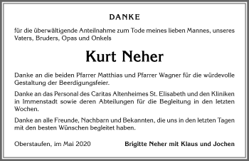 Traueranzeige von Kurt Neher von Allgäuer Zeitung
