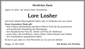Traueranzeige von Lore Losher von Allgäuer Zeitung,Kempten