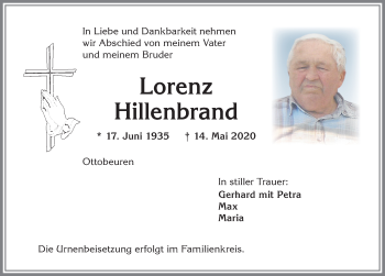 Traueranzeige von Lorenz Hillenbrand von Memminger Zeitung