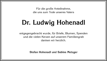 Traueranzeige von Ludwig Hohenadl von Allgäuer Anzeigeblatt