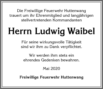 Traueranzeige von Ludwig Waibel von Allgäuer Zeitung, Marktoberdorf