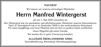 Traueranzeige von Manfred Wintergerst von Allgäuer Zeitung,Kempten