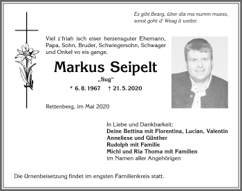 Traueranzeige von Markus Seipelt von Allgäuer Anzeigeblatt