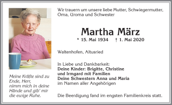 Traueranzeige von Martha März von Allgäuer Zeitung,Kempten