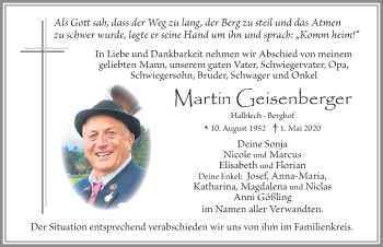 Traueranzeige von Martin Geisenberger von Allgäuer Zeitung, Füssen