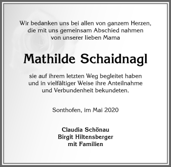 Traueranzeige von Mathilde Schaidnagl von Allgäuer Anzeigeblatt