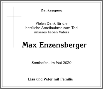 Traueranzeige von Max Enzensberger von Allgäuer Anzeigeblatt