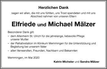 Traueranzeige von Michael Mälzer von Memminger Zeitung