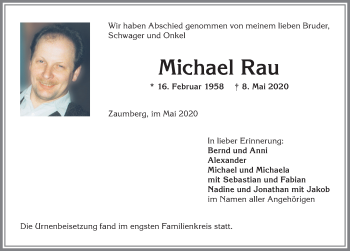 Traueranzeige von Michael Rau von Allgäuer Anzeigeblatt