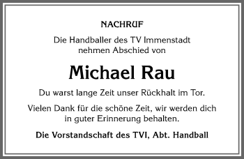 Traueranzeige von Michael Rau von Allgäuer Anzeigeblatt