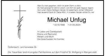 Traueranzeige von Michael Unfug von Der Westallgäuer