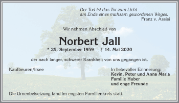 Traueranzeige von Norbert Jall von Allgäuer Zeitung, Kaufbeuren/Buchloe