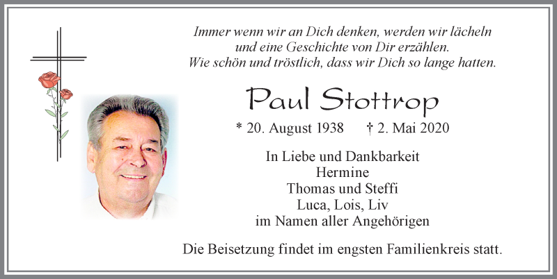  Traueranzeige für Paul Stottrop vom 09.05.2020 aus Allgäuer Zeitung, Marktoberdorf