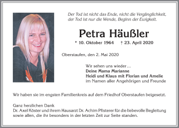 Traueranzeige von Petra Häußler von Allgäuer Anzeigeblatt
