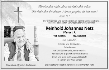 Traueranzeige von Reinhold Johannes Netz von Allgäuer Zeitung, Füssen