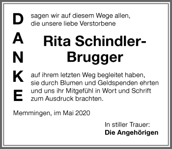 Traueranzeige von Rita Schindler-Brugger von Memminger Zeitung