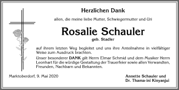 Traueranzeige von Rosalie Schauler von Allgäuer Zeitung, Marktoberdorf