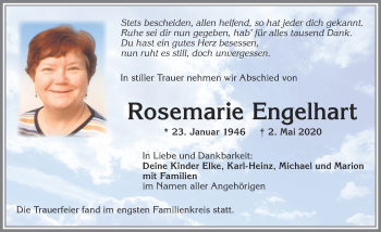 Traueranzeige von Rosemarie Engelhart von Allgäuer Zeitung,Kempten